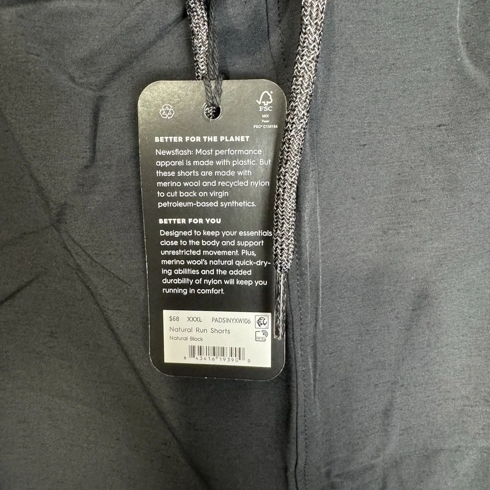 ALLBIRDS‎ Natural Run Shorts Women 3XL XXXL Black Wool Blend Drawstring Athletic